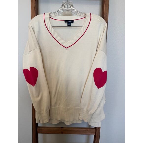 Studio Park | Women's Top Sweater | V-Neck Heart Sleeve | White | Size Small - Picture 2 of 4
